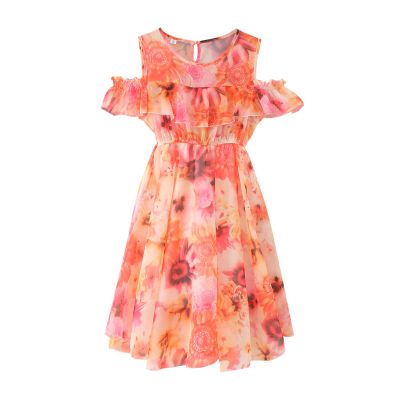 Clothes for Girls Girl's Casual Dress Summer Scoop Neck Short Sleeve Flowy Floral Print Plain Sundress (Red, 5-6 Years)