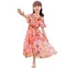 Clothes for Girls Girl's Casual Dress Summer Scoop Neck Short Sleeve Flowy Floral Print Plain Sundress (Red, 5-6 Years) view 3