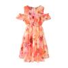 Clothes for Girls Girl's Casual Dress Summer Scoop Neck Short Sleeve Flowy Floral Print Plain Sundress (Red, 5-6 Years) view 4