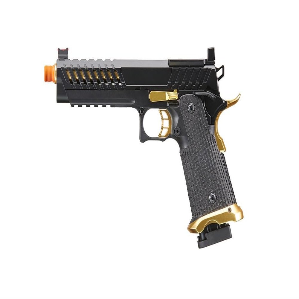 LANCER TACTICAL Knightshade Gold Barrel Hi-Capa Gas Blowback Airsoft Pistol w/Red Dot Mount, Color: Black & Gold (LTX-6B-M)