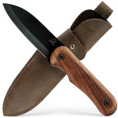 BeaverCraft Bushcraft Knife Full Tang - Camping Bush Knife with Sheath, Carbon Steel, Small EDC Fixed Blade, Outdoors Gift for Men | BSH5 Shadow