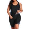 HGps8w Plus Size Women Boyleg Athletic 2 Piece Swimsuits Color Block Full Coverage Tank Top Sporty Swimwear Bathing Suits view 2