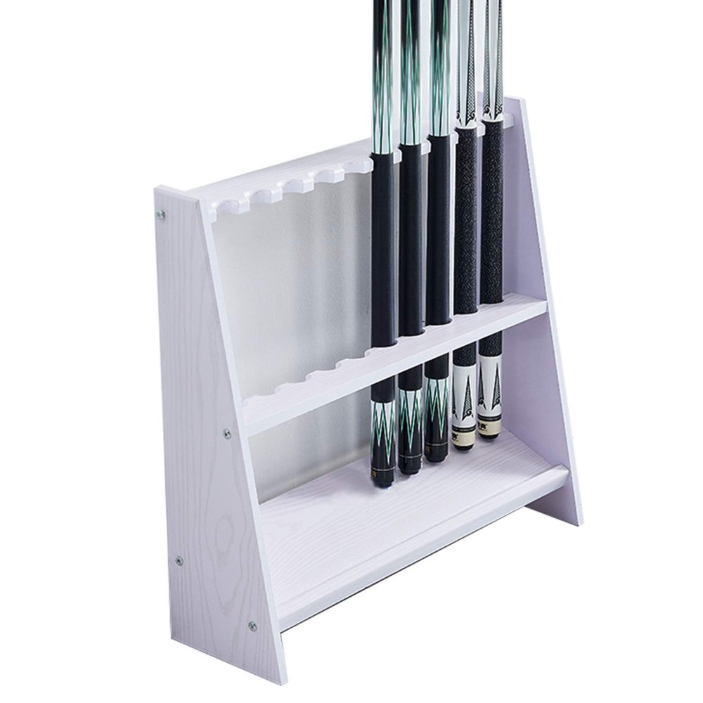 BAZAC Billiard Pool Cue Rack Corner Holder - Free Standing Billiard Stick Stand 10 Cues Holds, Pool Cue Stick Holder Snooker Accessories-White