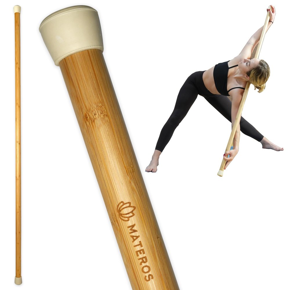 Materos Yoga Stick- 5ft Bamboo Mobility Stick- Premium Yoga Dowel- Physical Therapy Aide, Posture Corrector, Balance Support Stick, Stretching/Flexibility/Exercise Stick