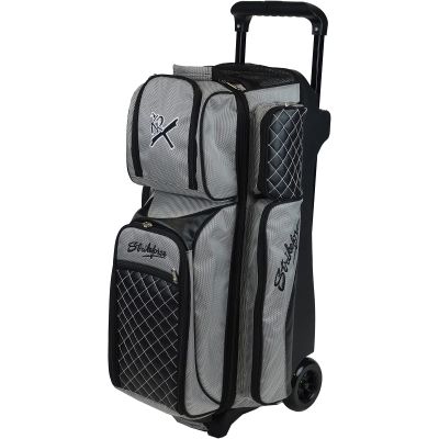 KR Strikeforce Royal Flush Triple Roller Bowling Bag for Three Bowling Balls, Shoes & Accessories (Silver)