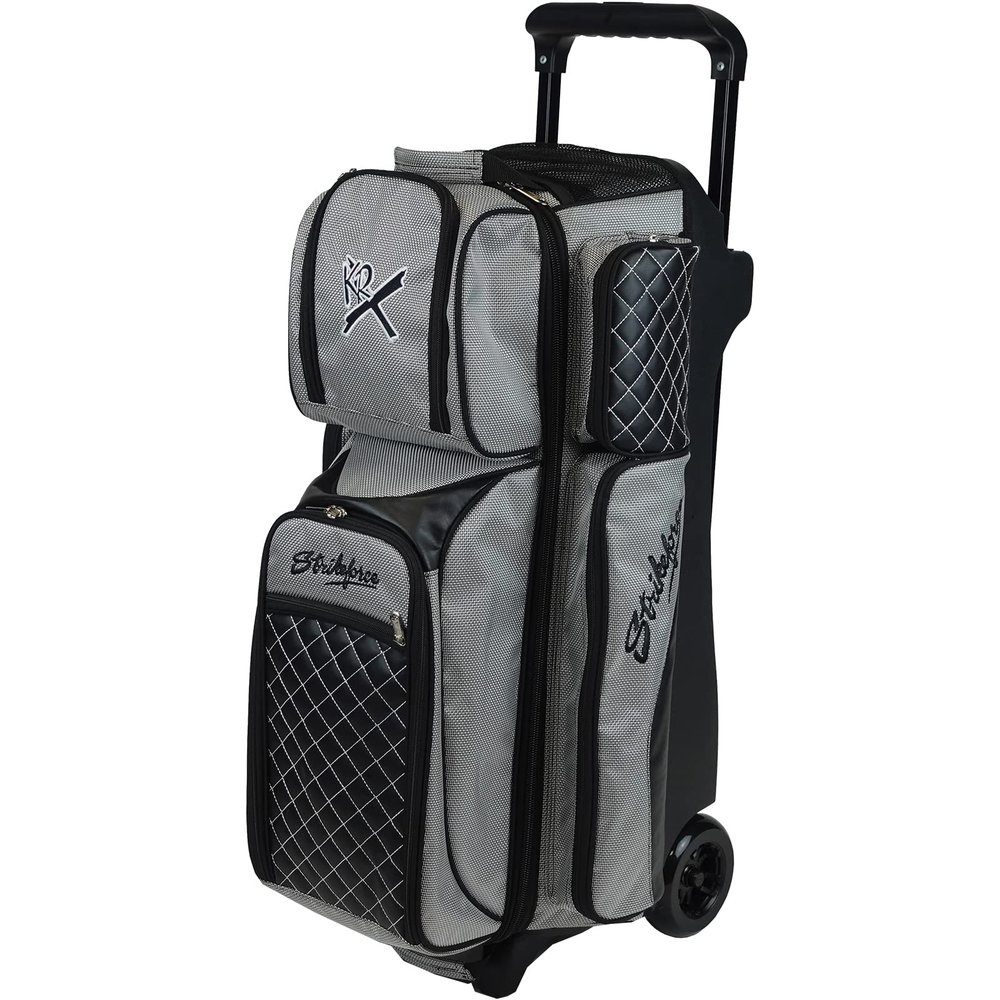 KR Strikeforce Royal Flush Triple Roller Bowling Bag for Three Bowling Balls, Shoes & Accessories (Silver)