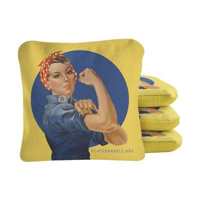 ACA Synergy Pro Professional Cornhole Bags Dual Sided Regulation 6x6 Set of 4 Retro Rosie We Can Do It