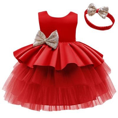 2023 Little Girls Solid Layered Lace Puffy Tulle Skirt Hairband 2PC Sleeveless Princess Party Daily (Red, 1-2Years)