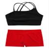 2pcs Kids Girls Ballet Dance Outfit Crossback Crop Top with Black Shorts Pantskirt Dancewear Black&Red 6 view 3