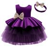 2023 Little Girls Solid Layered Lace Puffy Tulle Skirt Hairband 2PC Sleeveless Princess Party Daily (Purple, 5-6Years) view 1