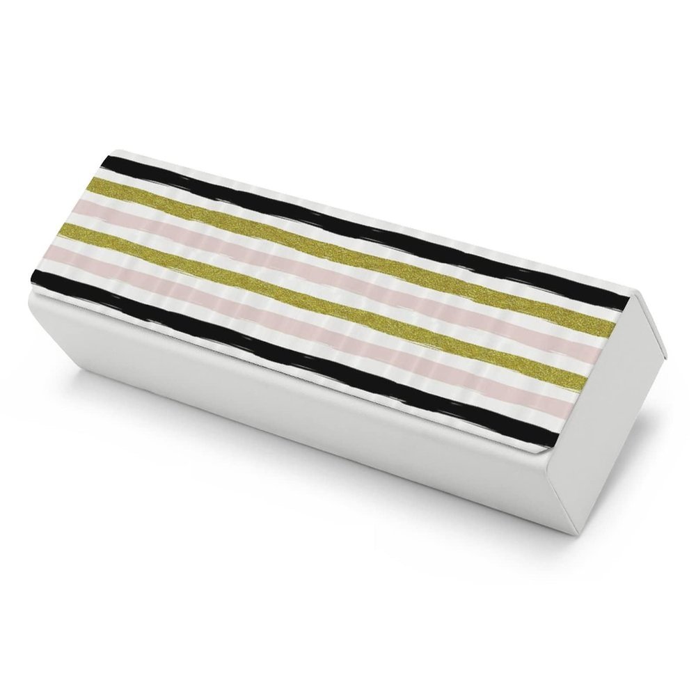 Horizontal Striped Artistic Glasses Case PU Leather Eyeglasses Case Storage Box Holder for Home Office