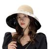 Women Straw Sun Hat Large Floppy UV Protection Vinyl Brim Beach Cap Roll up Packable Summer Sun Shade Hat with Bow Beige view 2