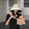 Women Straw Sun Hat Large Floppy UV Protection Vinyl Brim Beach Cap Roll up Packable Summer Sun Shade Hat with Bow Beige view 3