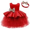 2023 Little Girls Solid Layered Lace Puffy Tulle Skirt Hairband 2PC Sleeveless Princess Party Daily (Red, 2-3Years) view 1