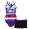 renvena Kids Girls 3 Piece Tankini Swimwear Flower Printed Cross Back Swim Tops with Shorts Briefs Set Purple 8 Years view 2