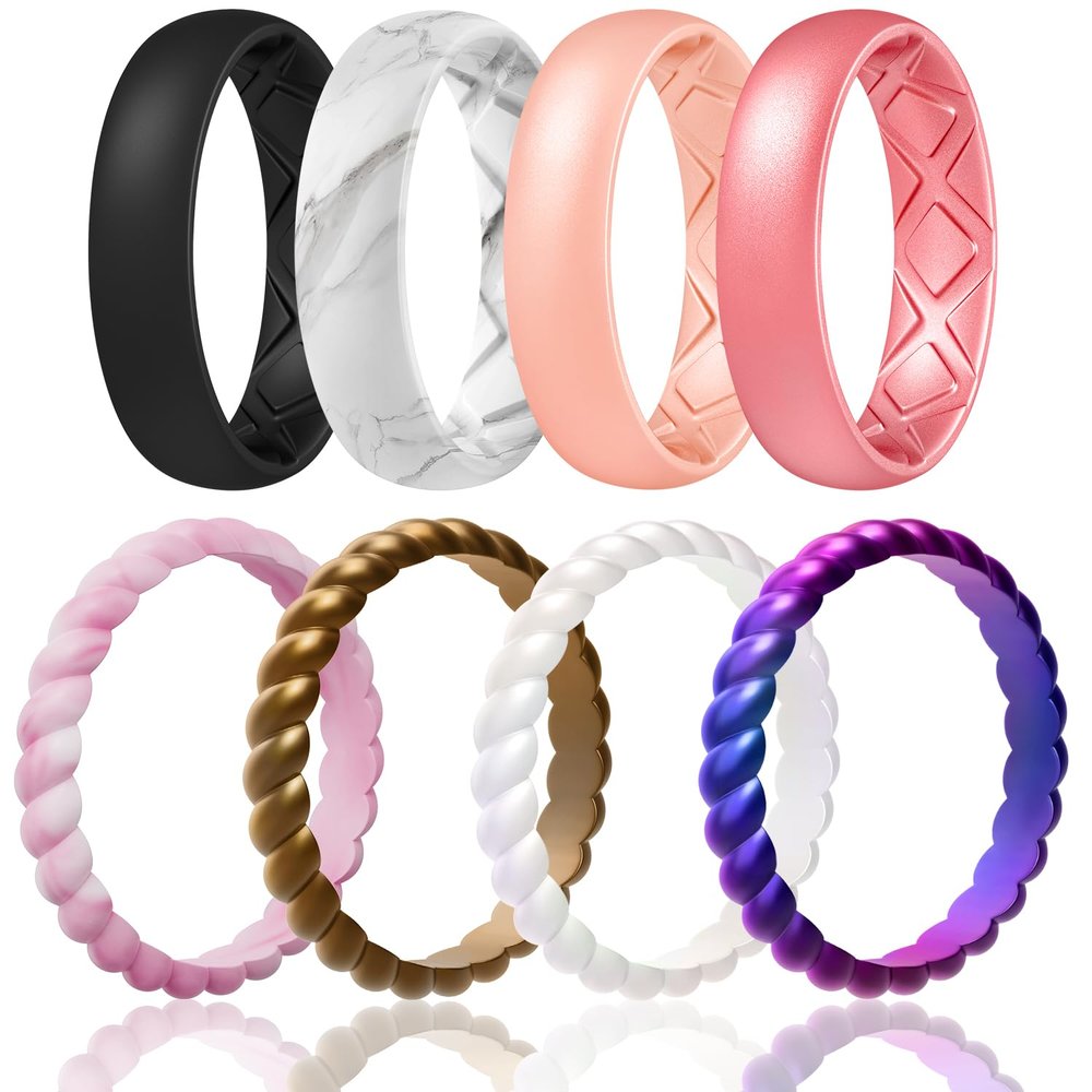 Egnaro Women's Bridal Rings Sets, Inner Arc Ergonomic Breathable Design Silicone Rubber Wedding Bands