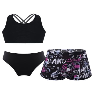 renvena Kids Girls 3-Pieces Tropical Rash Guard Tankini Sets Athletic Shorts Bikini Top Surf Swimsuits Letters 16 Years