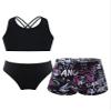 renvena Kids Girls 3-Pieces Tropical Rash Guard Tankini Sets Athletic Shorts Bikini Top Surf Swimsuits Letters 16 Years view 1
