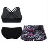 renvena Kids Girls 3-Pieces Tropical Rash Guard Tankini Sets Athletic Shorts Bikini Top Surf Swimsuits Letters 16 Years view 2