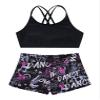 renvena Kids Girls 3-Pieces Tropical Rash Guard Tankini Sets Athletic Shorts Bikini Top Surf Swimsuits Letters 16 Years view 3