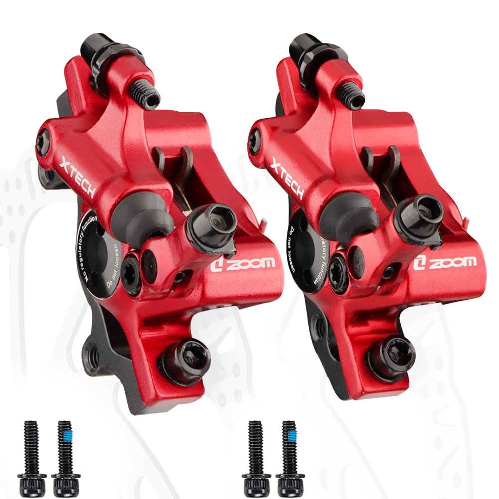 Hycline Zoom Hydraulic Disc Brake Calipers: HB-100 MTB Bike Brake Caliper Front + Rear Set for Mountain, Road Bicycle and E-Bike (Red)