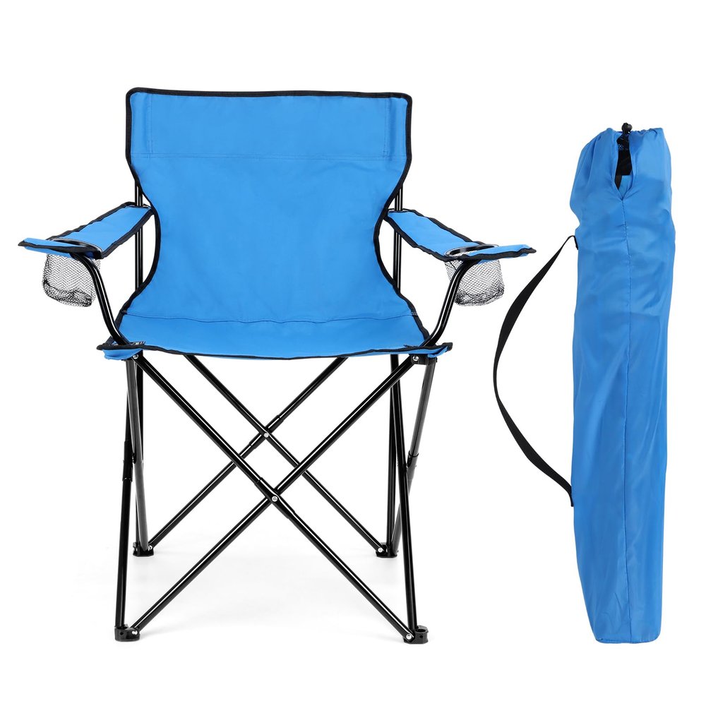HaSteeL Folding Camping Chair & Carrying Bag, Foldable Camp Chair with Cup Holders for Adults, Portable for Lawn, Outdoors, Fishing, Hiking, Travel, Picnic, Beach, Oversized & Supports 275lbs (Blue)