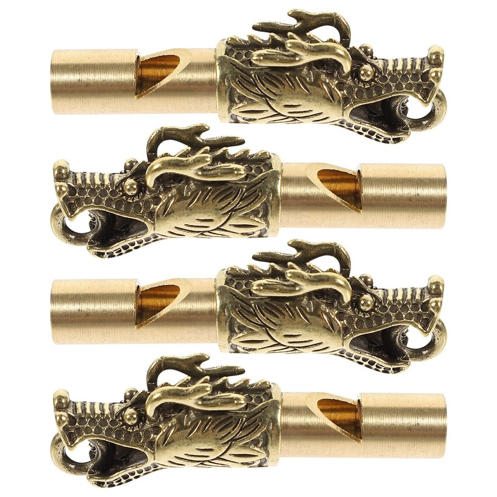 GANAZONO 4pcs Antique Brass Dragon Whistle Decorative Emergency Whistles Crisp Sound for Outdoor Survival Hiking Camping and Sports Activities
