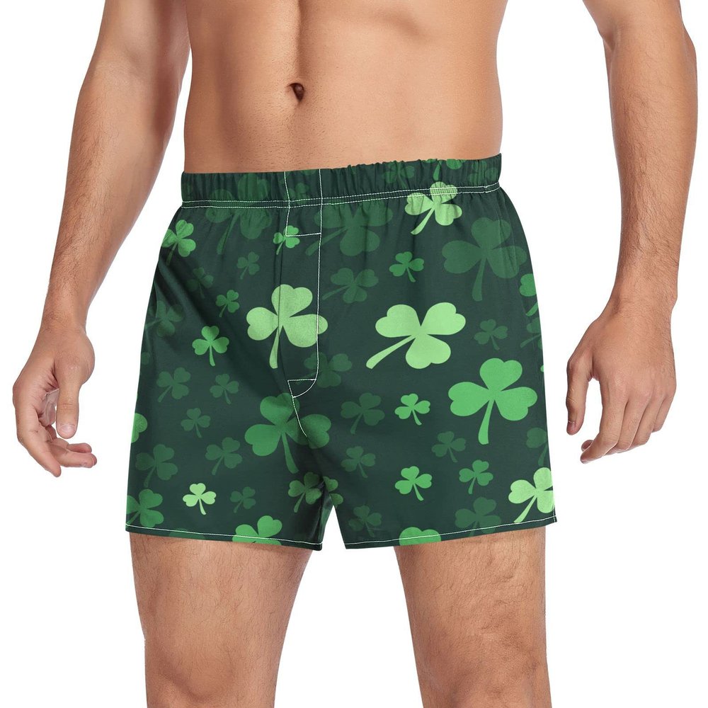 Aflyko St. Patrick's Day Novelty Boxer Shorts Green Shamrock Clover Relaxed Fit Boxers Buttoned Fly Men's Underwear Lucky Irish Valentines Gift, XL