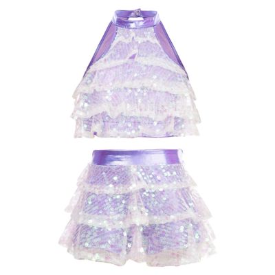 FEESHOW Kids Girls Sparkling Sequins Hip-Hop Jazz Ballet Latin Dance Dress Leotard Jumpsuit Performance Costume Pink A 15-16 Years