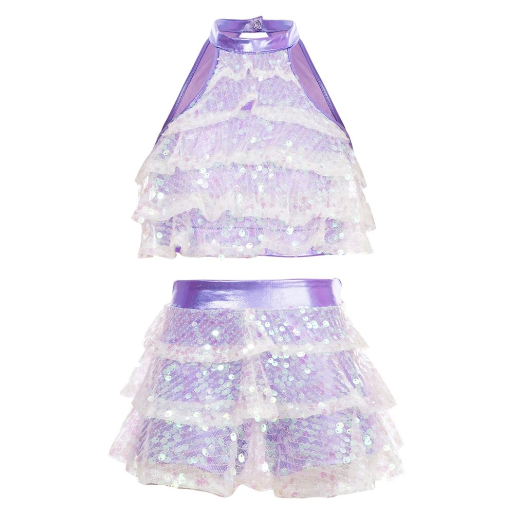 FEESHOW Kids Girls Sparkling Sequins Hip-Hop Jazz Ballet Latin Dance Dress Leotard Jumpsuit Performance Costume Pink A 15-16 Years