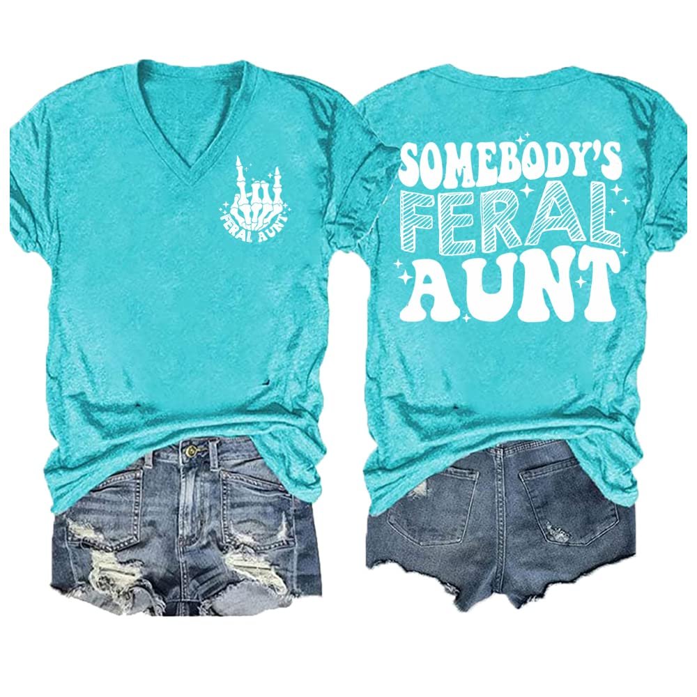 Somebody's Feral Aunt T-Shirt Retro Groovy Cool Aunts Club Funny Auntie Women Cool Aunt T-Shirt Auntie Gifts Tee Funny Somebody's Feral Aunt Groovy for Mom Mother's Day T-Shirt Top Green