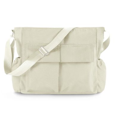 Canvas Messenger Bag Crossbody Shoulder Bag for Men and Women Vintage Tote Laptop Bag Large Hobo Bag with Multiple Pockets (Off-White)