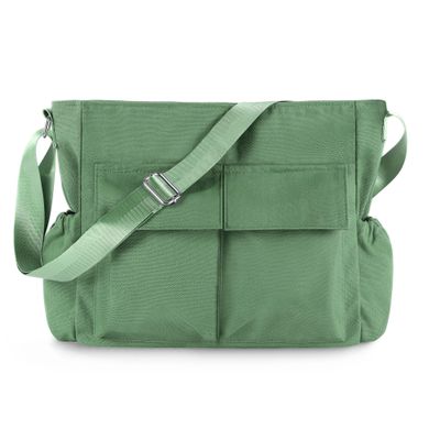 Canvas Messenger Bag Crossbody Shoulder Bag for Men and Women Vintage Tote Laptop Bag Large Hobo Bag with Multiple Pockets (Grass Green)