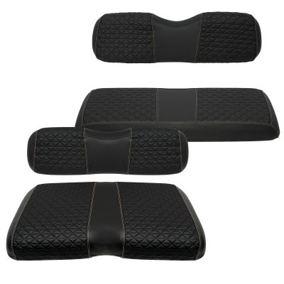 XUANYUDG0769 Golf Cart Front and Rear Seat Covers for 2008+ EZGO RXV Golf Cart and B-Shaped Aftermarket Rear Seat, Vinyl Leather Made/Adjustable Straps and Retractable Buckle/No Stapler Required,4PCS