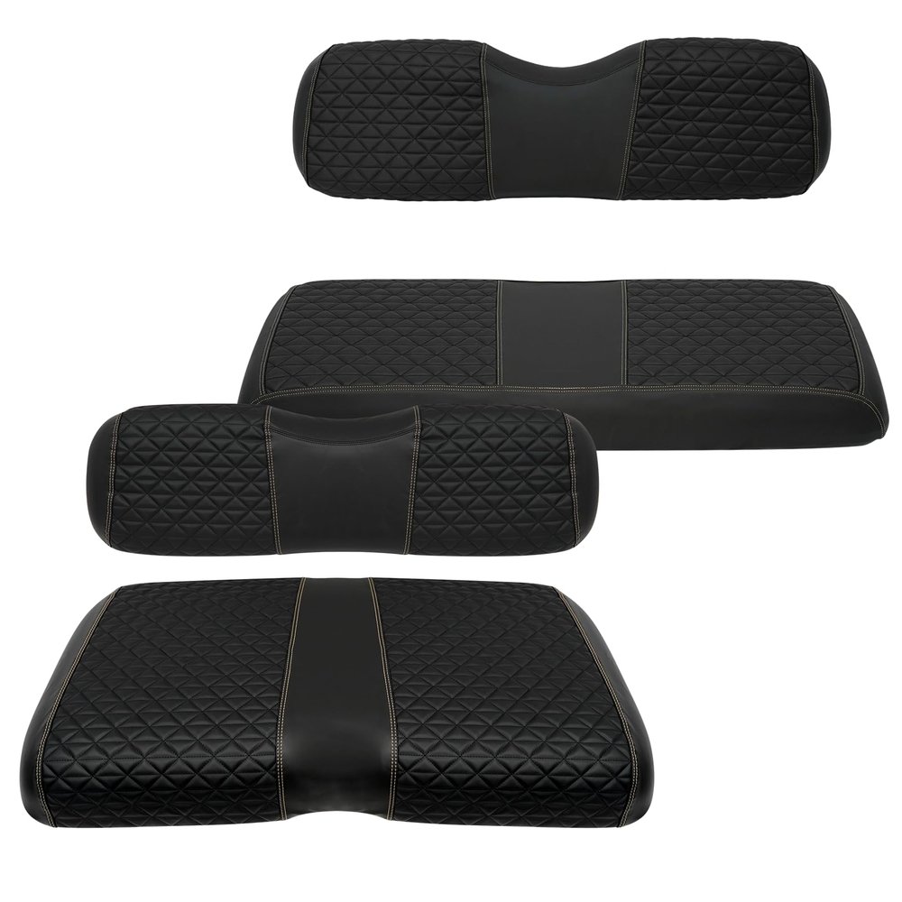 XUANYUDG0769 Golf Cart Front and Rear Seat Covers for 2008+ EZGO RXV Golf Cart and B-Shaped Aftermarket Rear Seat, Vinyl Leather Made/Adjustable Straps and Retractable Buckle/No Stapler Required,4PCS