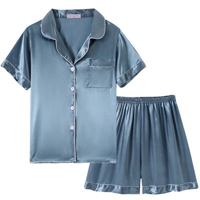 Vopmocld Big Kids Unisex Pjs Set Girls Boys Silk Pajama Sets Satin Clasic Sleepwear Summer 2 Pieces Button Down Nighty, GrayishBlue, 8