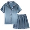 Vopmocld Big Kids Unisex Pjs Set Girls Boys Silk Pajama Sets Satin Clasic Sleepwear Summer 2 Pieces Button Down Nighty, GrayishBlue, 8 view 1