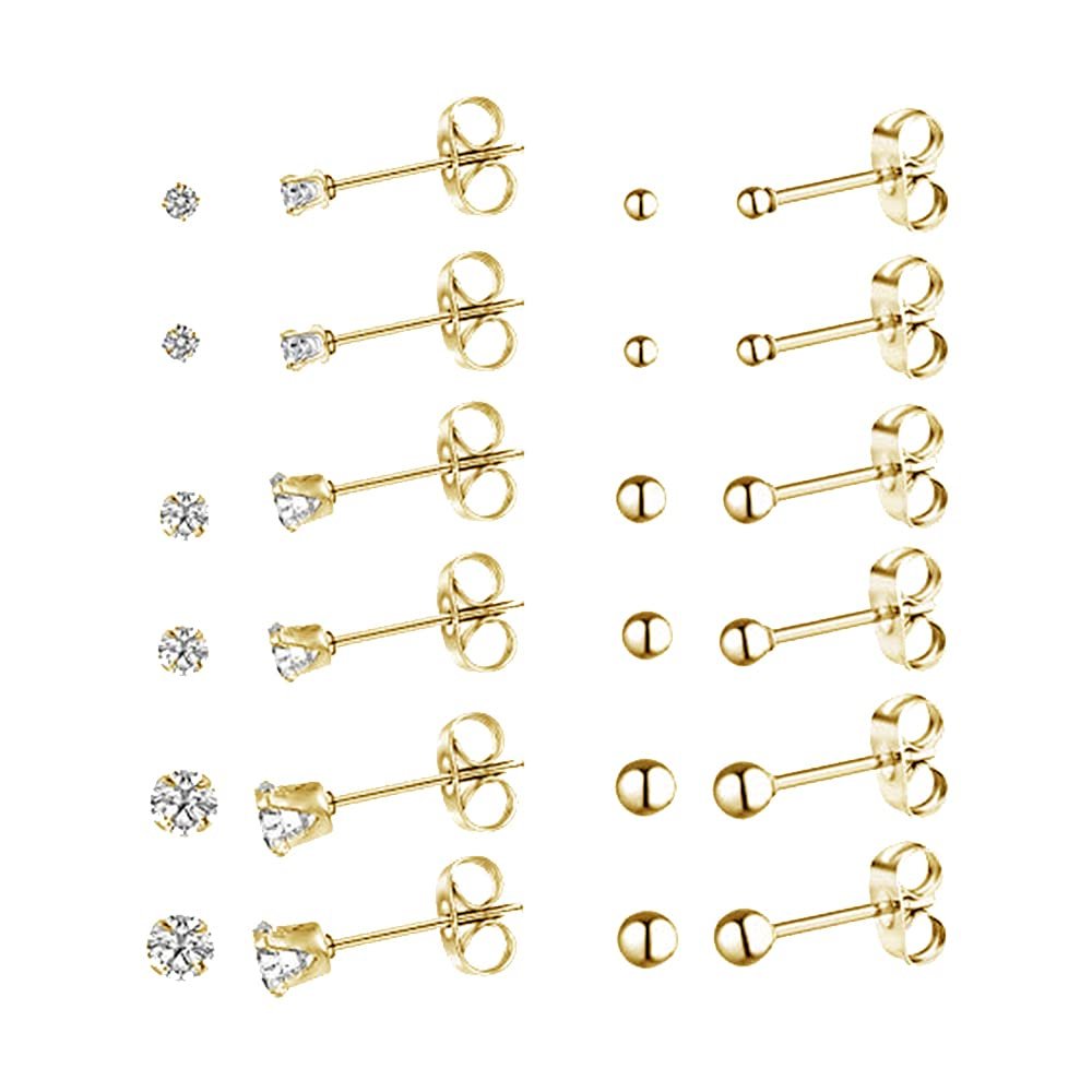 20g Tiny Round Clear Cubic Zirconia Ball CZ Cartilage Stud Earrings For Women Mens Stainless Steel Small Mini Tragus Studs Hypoallergenic Huggie Piercing Jewelry Sets Gifts 2mm 3mm 4mm (Gold)