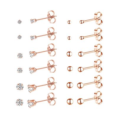 20g Tiny Round Clear Cubic Zirconia Ball CZ Cartilage Stud Earrings For Women Mens Stainless Steel Small Mini Tragus Studs Hypoallergenic Huggie Piercing Jewelry Sets Gifts 2mm 3mm 4mm (Rose gold)