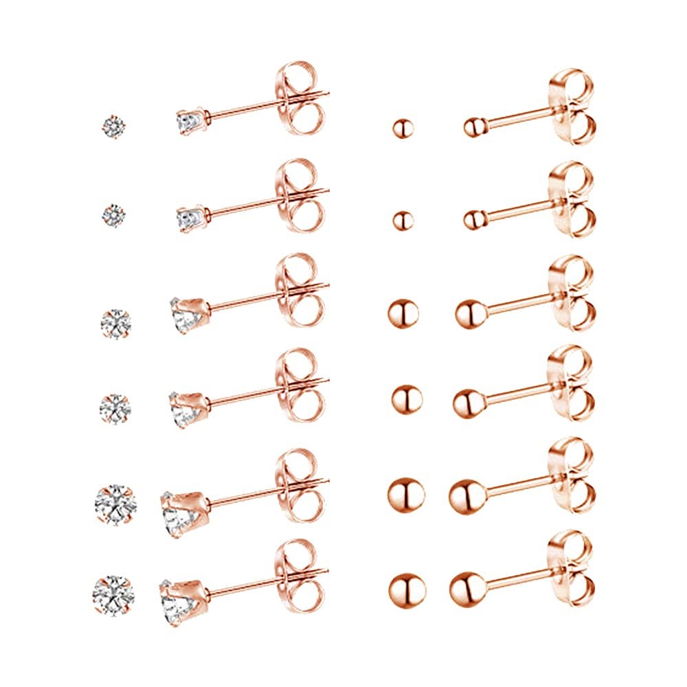 20g Tiny Round Clear Cubic Zirconia Ball CZ Cartilage Stud Earrings For Women Mens Stainless Steel Small Mini Tragus Studs Hypoallergenic Huggie Piercing Jewelry Sets Gifts 2mm 3mm 4mm (Rose gold)