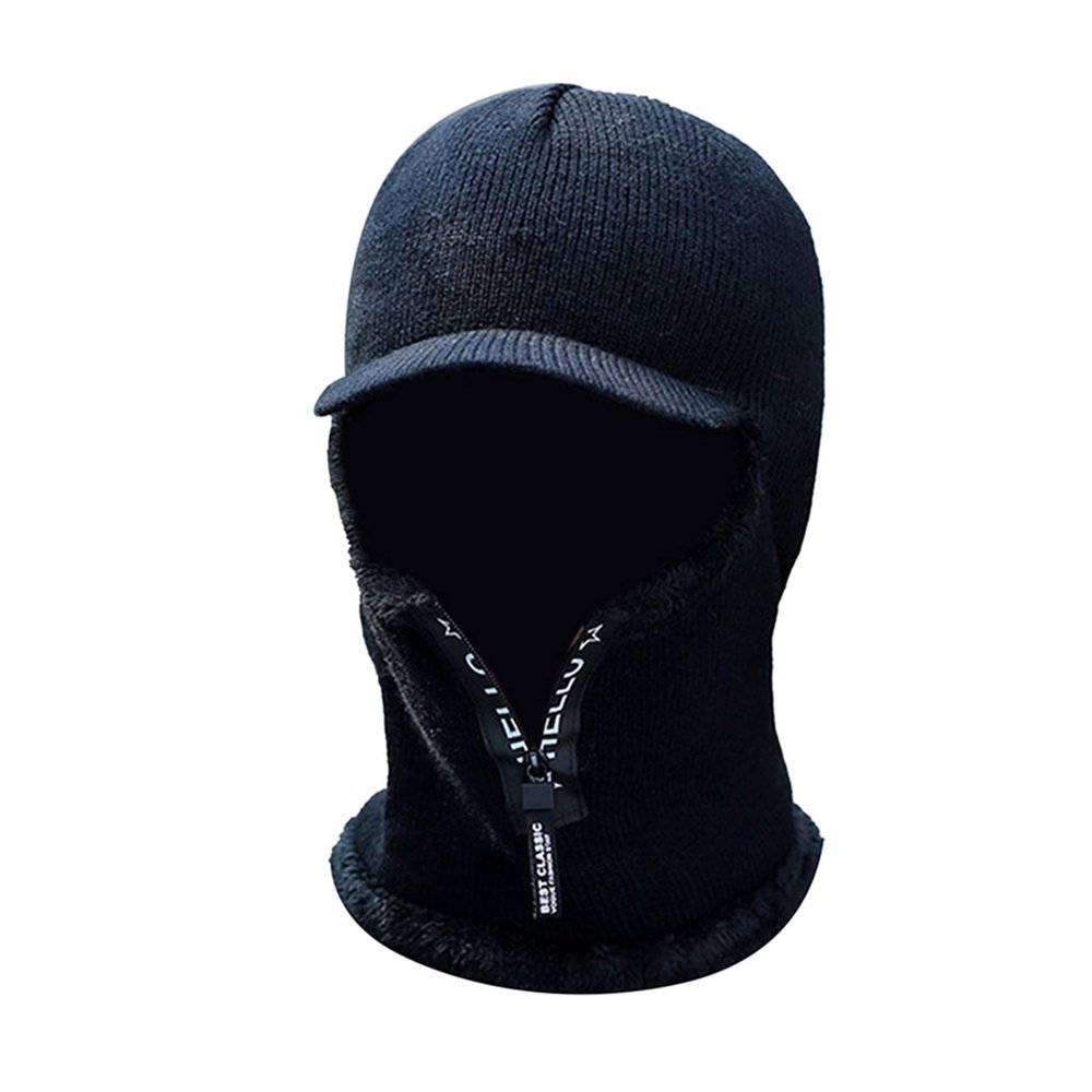 LIUCM Outdoor Cycling Warm All-in-One Knitted Cap - Windproof Fleece Thermal Face Mask, Motorcycle Riding Neck Hood Beanie for Men and Women(Black)
