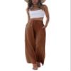 Faleave Women's Cotton Linen Summer Palazzo Pants Flowy Wide Leg Beach Trousers with Pockets(Rust-XL) view 1