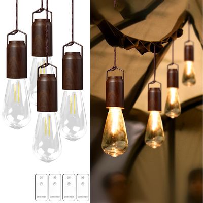 PINSAI 4 Pack Rechargeable Warm Tent Hanging Light Bulb,Portable Outdoor Vintage LED Camping Light,Pendant Hurricane Emergency Lighting Lantern for Hiking Backpacking Fishing Outage Power Failure