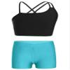 Hansber Kids Girls 2 Piece Dance Outfits Crop Top with Booty Shorts Active Set Gymnastics Leotard Dancewear Swimwear Lake Green 8 view 1