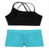 Hansber Kids Girls 2 Piece Dance Outfits Crop Top with Booty Shorts Active Set Gymnastics Leotard Dancewear Swimwear Lake Green 8 view 4