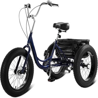 100 20''x4''Fat Tire Adults Tricycle for Female 7 Speed Leisure Cycling Three Wheel Bicycle with Basket Trike Handsome Mountain Bike Classic Tricycles