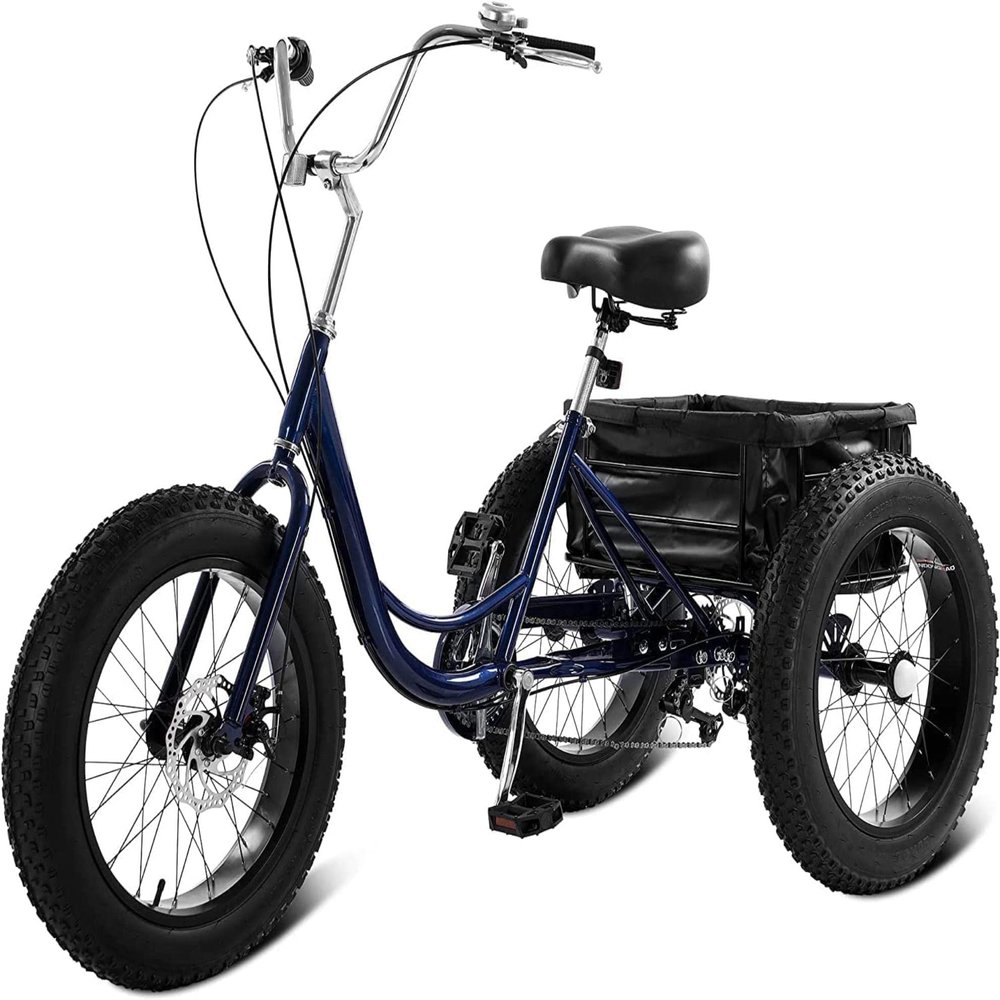 100 20''x4''Fat Tire Adults Tricycle for Female 7 Speed Leisure Cycling Three Wheel Bicycle with Basket Trike Handsome Mountain Bike Classic Tricycles