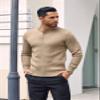 COOFANDY Men's Knit Henley Sweater Lightweight Crewneck Dress Sweaters Long Sleeve Knit Ribbed Pullovers Khaki view 3