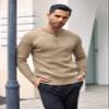 COOFANDY Men's Knit Henley Sweater Lightweight Crewneck Dress Sweaters Long Sleeve Knit Ribbed Pullovers Khaki view 4
