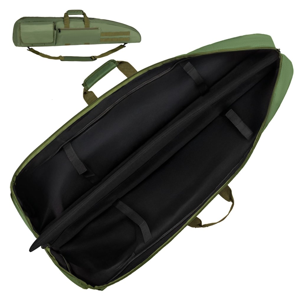 HUNTSEN Soft Case 38" 42" 46" 52" Bag with Padded Handle - Adjustable Sling Dual Lockable Zippers, Multiple Pouches Outdoor Accessory Bags (Green, 38")